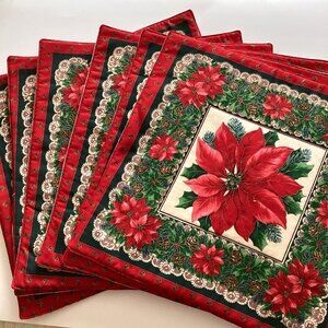 6 Christmas Placemats Home Decor Festive Square Reversable Table Linens